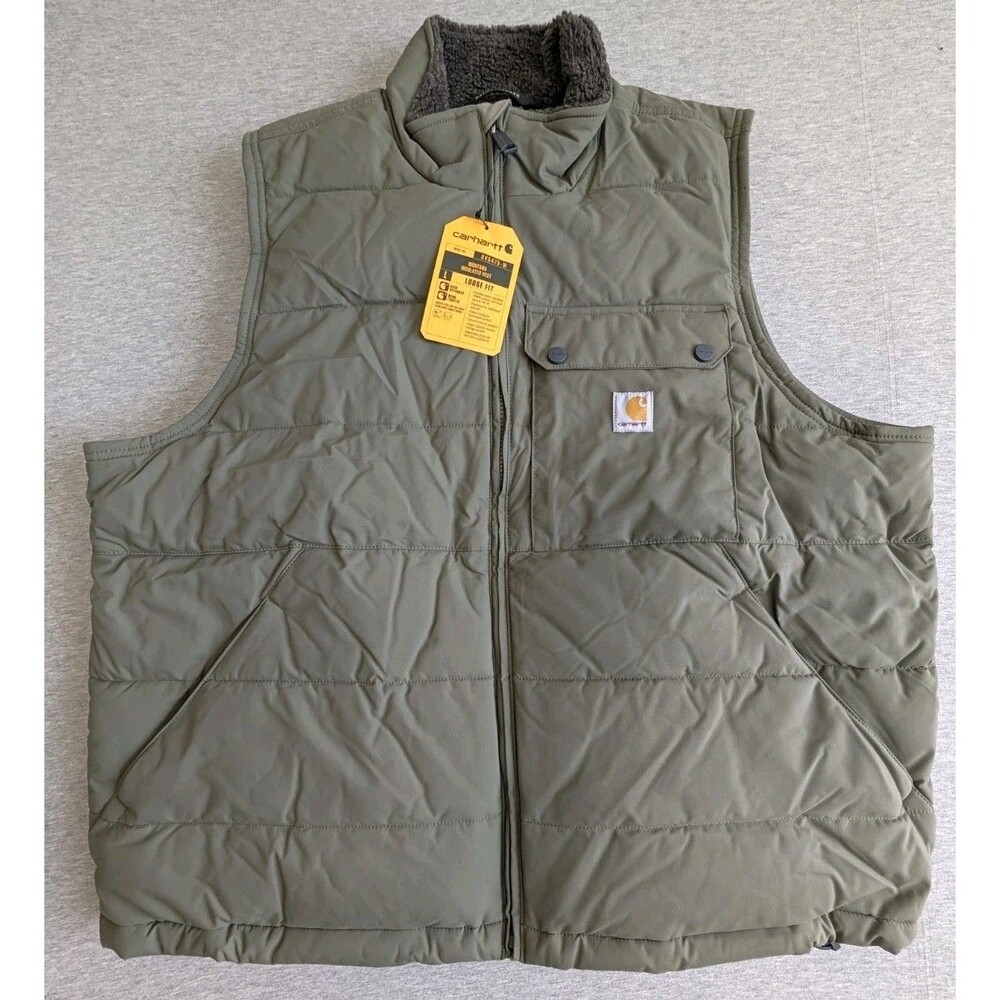 NWT Carhartt Mens Rain Defender Loose Fit Vest Green Sherpa Collar OV5475-M XL